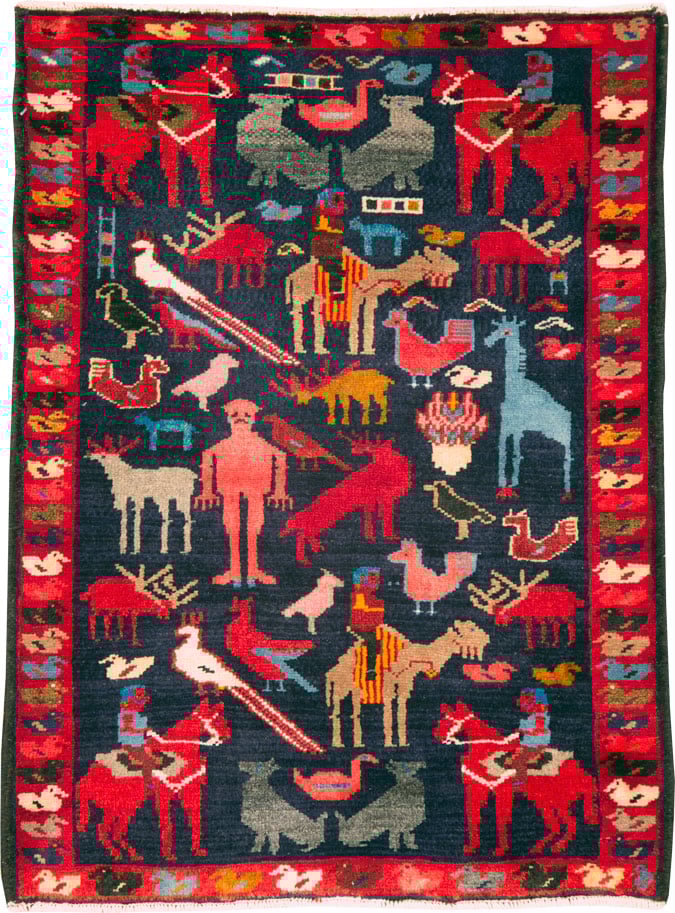 Vintage Persian Hamadan Pictorial Rug, No.26939 - Galerie Shabab