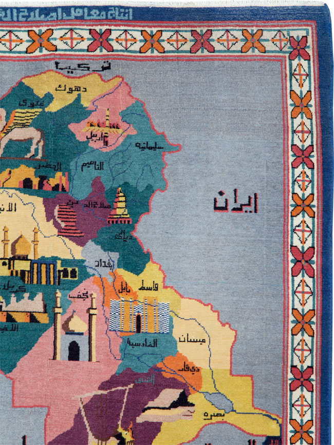 Vintage Egyptian Pictorial Map Rug of The Middle East, No.26982 - Galerie Shabab