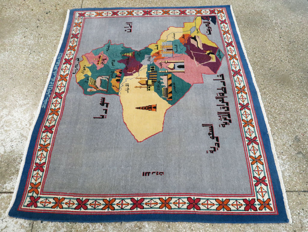 Vintage Egyptian Pictorial Map Rug of The Middle East, No.26982 - Galerie Shabab