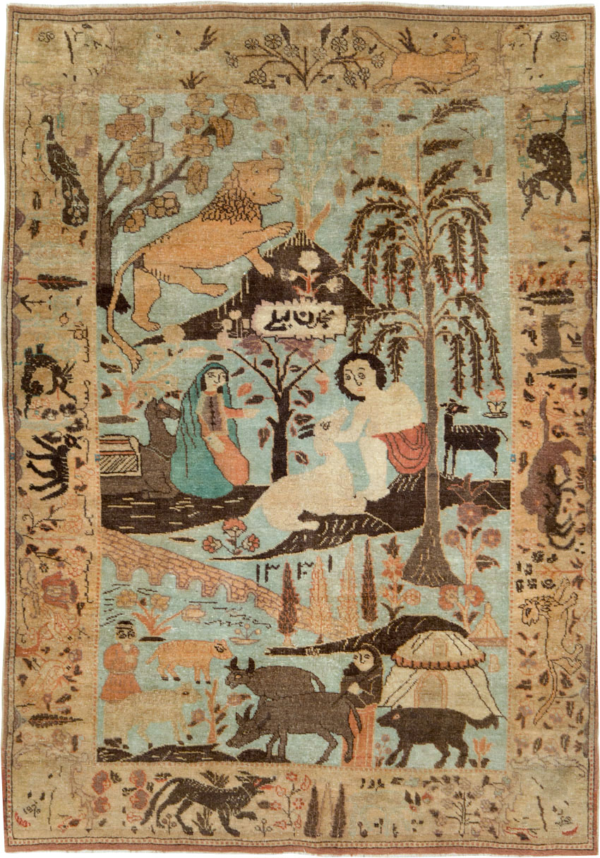 Vintage Persian Pictorial Tabriz Rug, No.27030 - Galerie Shabab