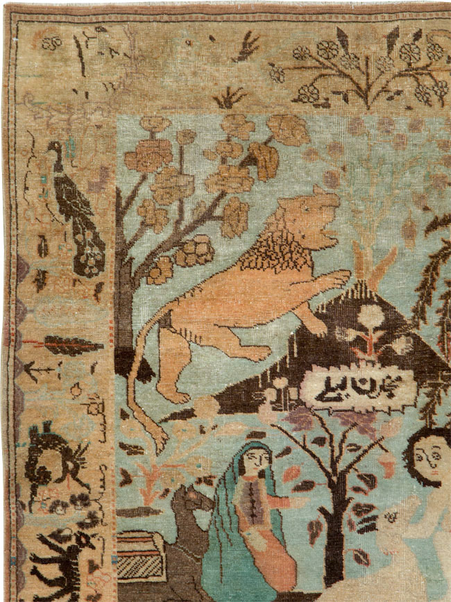 Vintage Persian Pictorial Tabriz Rug, No.27030 - Galerie Shabab