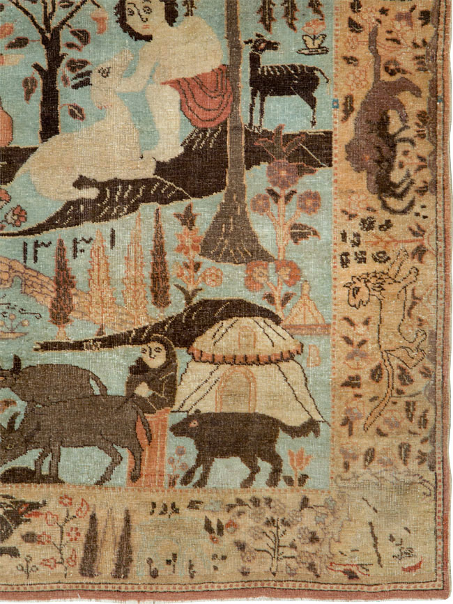Vintage Persian Pictorial Tabriz Rug, No.27030 - Galerie Shabab