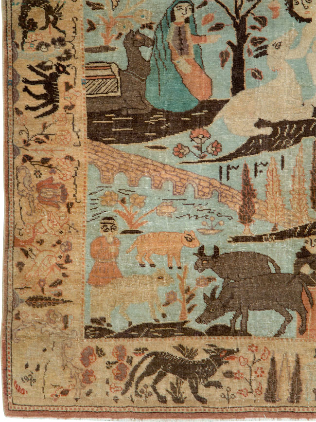 Vintage Persian Pictorial Tabriz Rug, No.27030 - Galerie Shabab