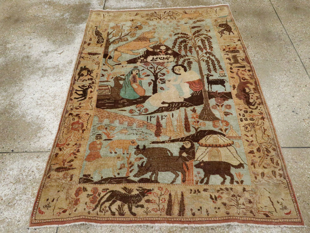 Vintage Persian Pictorial Tabriz Rug, No.27030 - Galerie Shabab