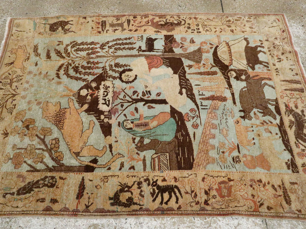 Vintage Persian Pictorial Tabriz Rug, No.27030 - Galerie Shabab