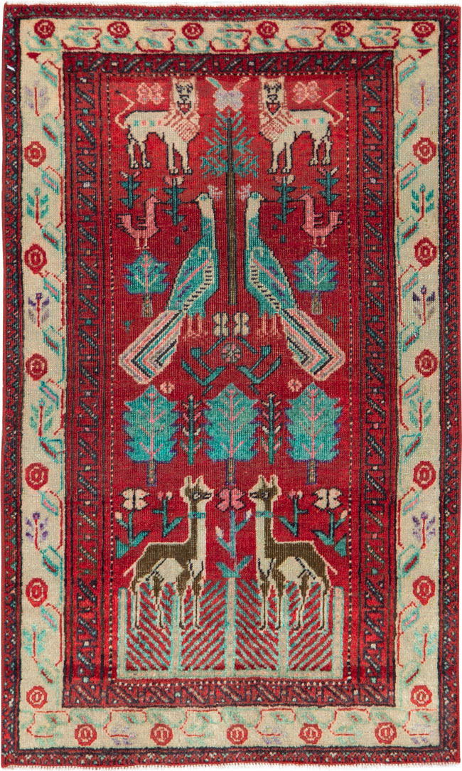 Vintage Central Asian Pictorial Turkoman Throw Rug (Pair: 1 of 2), No.27049 - Galerie Shabab