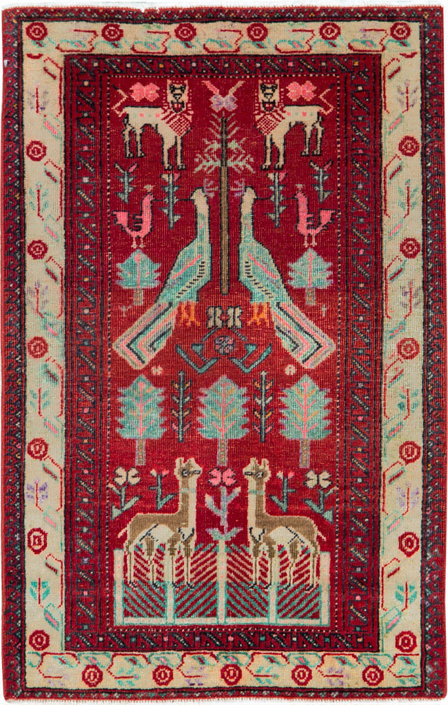 Vintage Central Asian Pictorial Turkoman Throw Rug (Pair: 2 of 2), No.27050 - Galerie Shabab