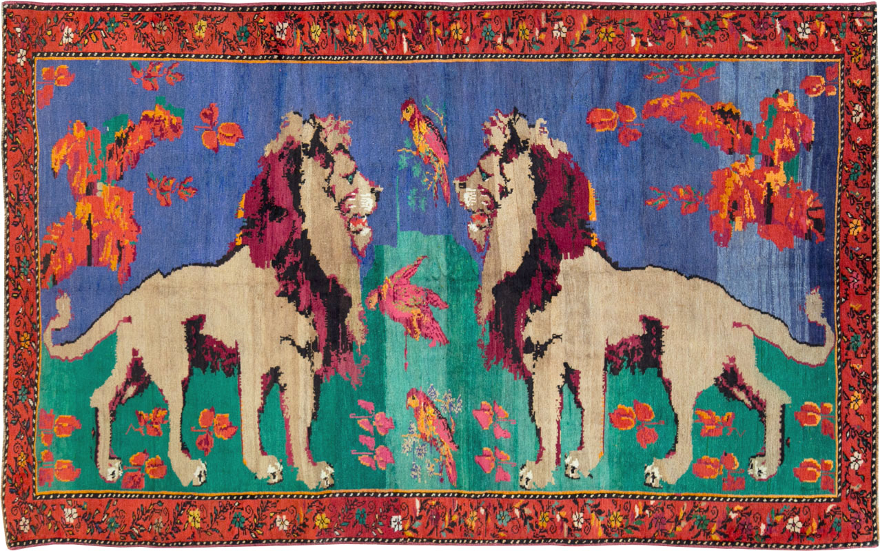 Vintage Caucasian Karabagh Pictorial Accent Rug, No.27062 - Galerie Shabab