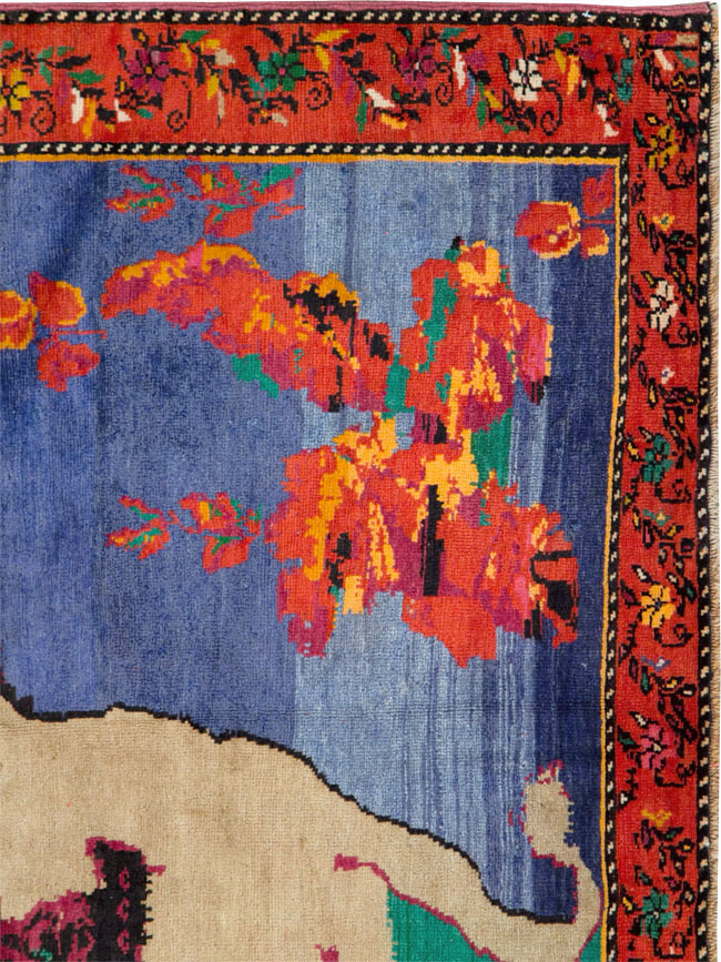 Vintage Caucasian Karabagh Pictorial Accent Rug, No.27062 - Galerie Shabab