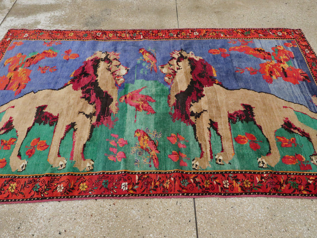 Vintage Caucasian Karabagh Pictorial Accent Rug, No.27062 - Galerie Shabab