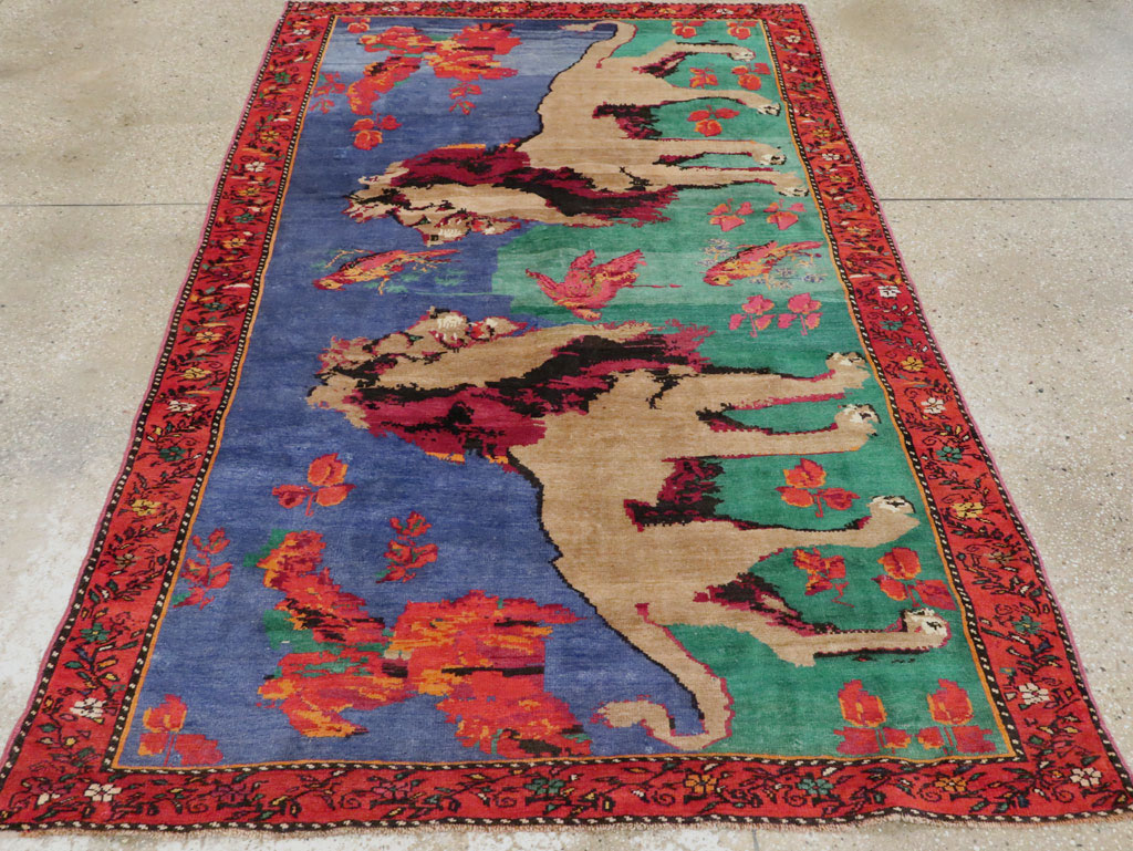 Vintage Caucasian Karabagh Pictorial Accent Rug, No.27062 - Galerie Shabab