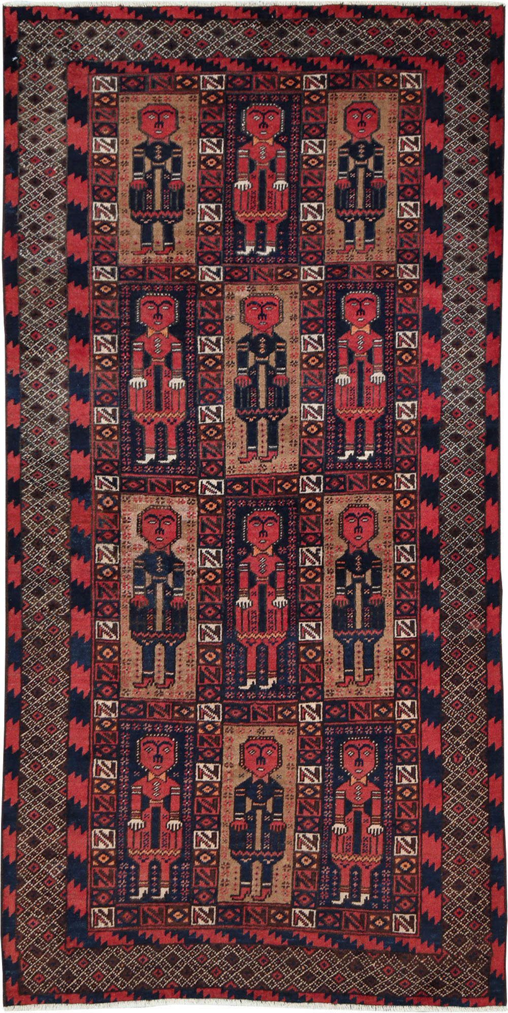 Vintage Central Asian Pictorial Turkoman Tribal Rug (Pair: 1 of 2), No.27069 - Galerie Shabab