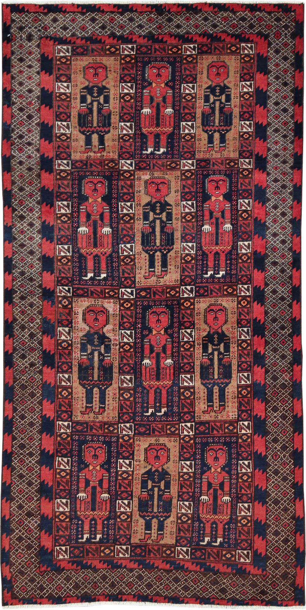 Vintage Central Asian Pictorial Turkoman Tribal Rug (Pair: 1 of 2), No.27069 - Galerie Shabab