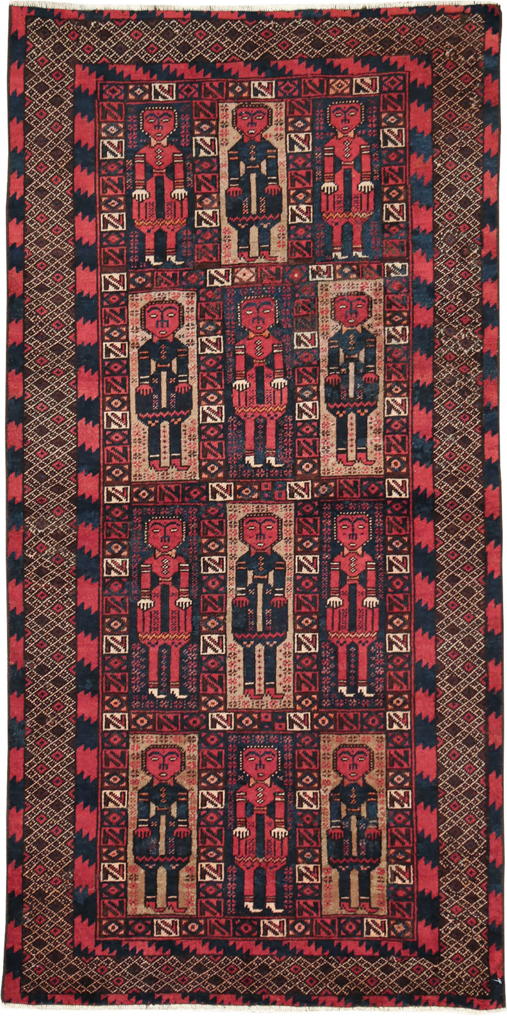 Vintage Central Asian Pictorial Turkoman Tribal Rug (Pair: 2 of 2), No.27070 - Galerie Shabab