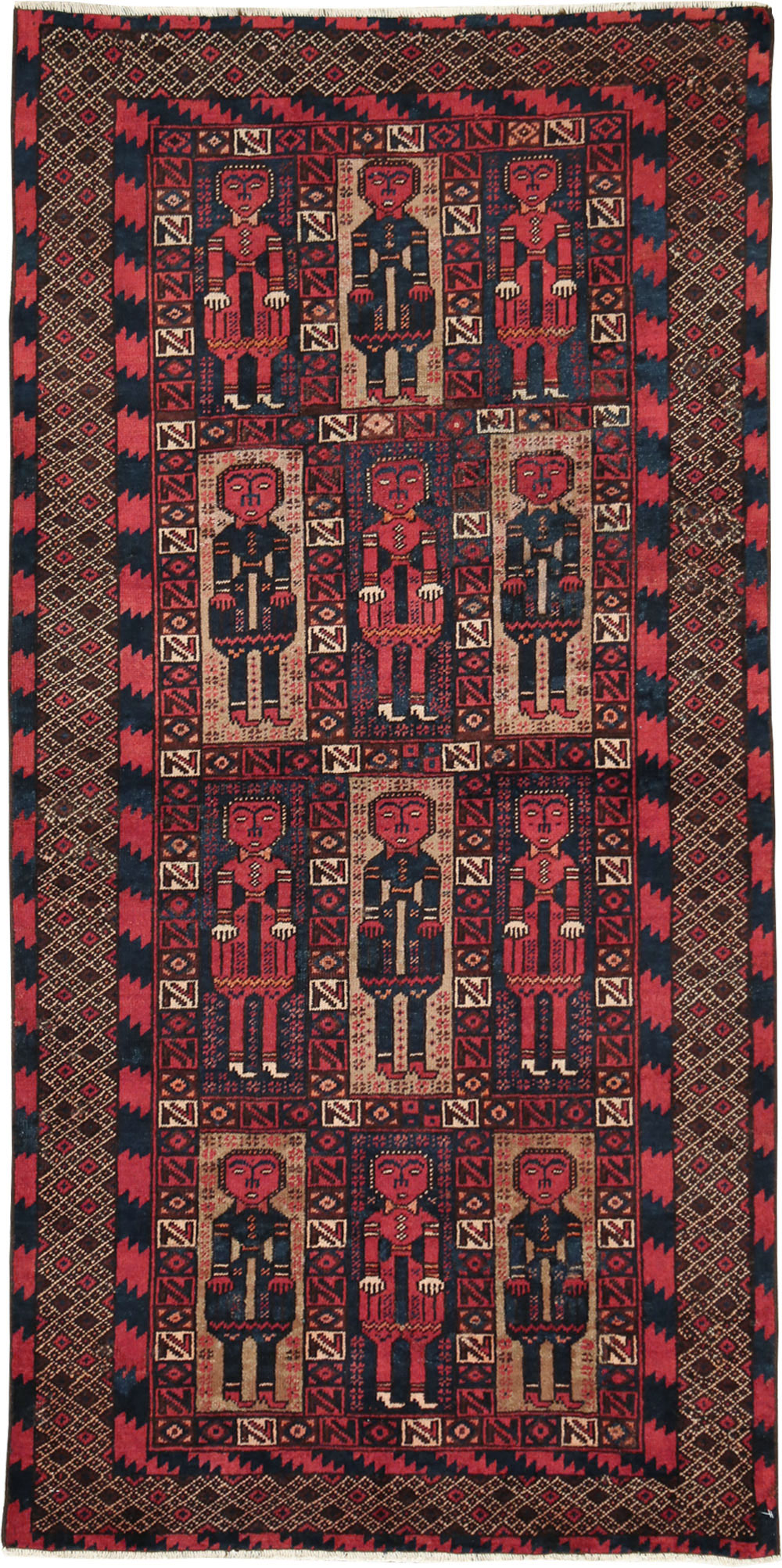 Vintage Central Asian Pictorial Turkoman Tribal Rug (Pair: 2 of 2), No.27070 - Galerie Shabab
