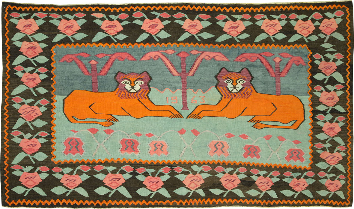 Vintage Persian Shiraz Pictorial Kilim, No.27071 - Galerie Shabab
