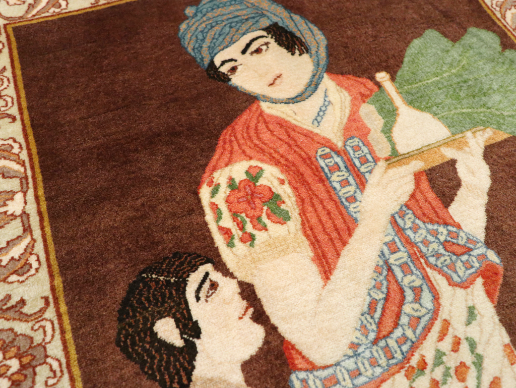 Vintage Persian Tabriz Pictorial Rug, No.27081 - Galerie Shabab