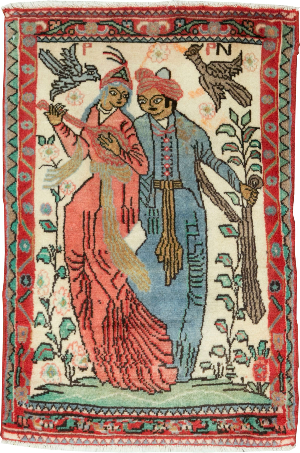 Vintage Persian Hamadan Pictorial Rug, No.27123 - Galerie Shabab