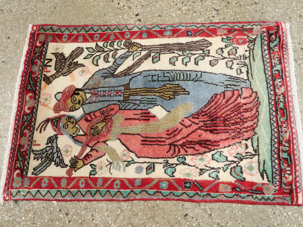 Vintage Persian Hamadan Pictorial Rug, No.27123 - Galerie Shabab