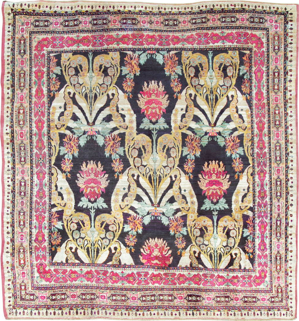 Antique Turkish Silk Square Room Size Carpet, No.27286 - Galerie Shabab