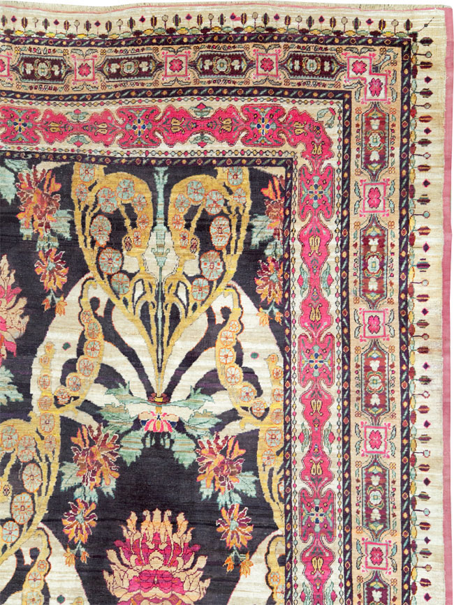 Antique Turkish Silk Square Room Size Carpet, No.27286 - Galerie Shabab