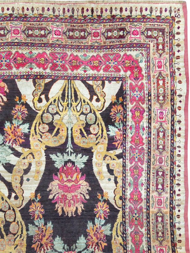 Antique Turkish Silk Square Room Size Carpet, No.27286 - Galerie Shabab