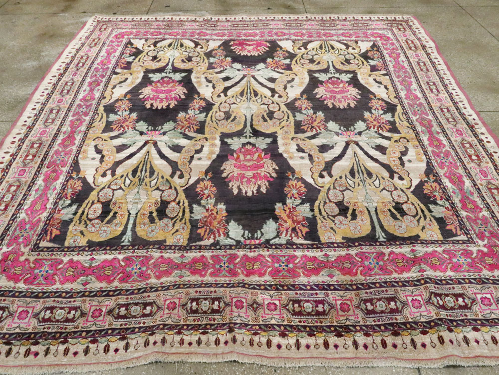 Antique Turkish Silk Square Room Size Carpet, No.27286 - Galerie Shabab