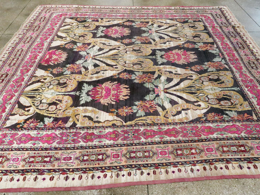 Antique Turkish Silk Square Room Size Carpet, No.27286 - Galerie Shabab