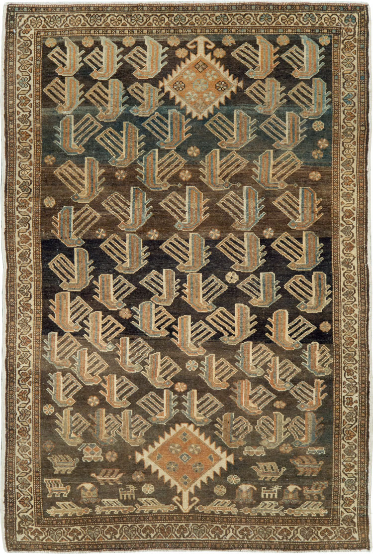 Vintage Persian Malayer Throw Rug, No.27338 - Galerie Shabab