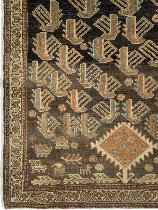 Vintage Persian Malayer Throw Rug, No.27338 - Galerie Shabab