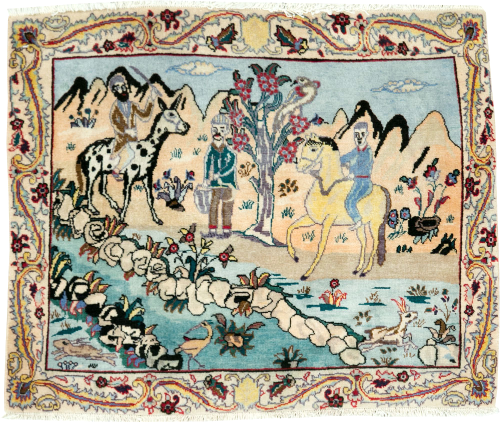 Vintage Persian Tabriz Pictorial Rug, No.27347 - Galerie Shabab