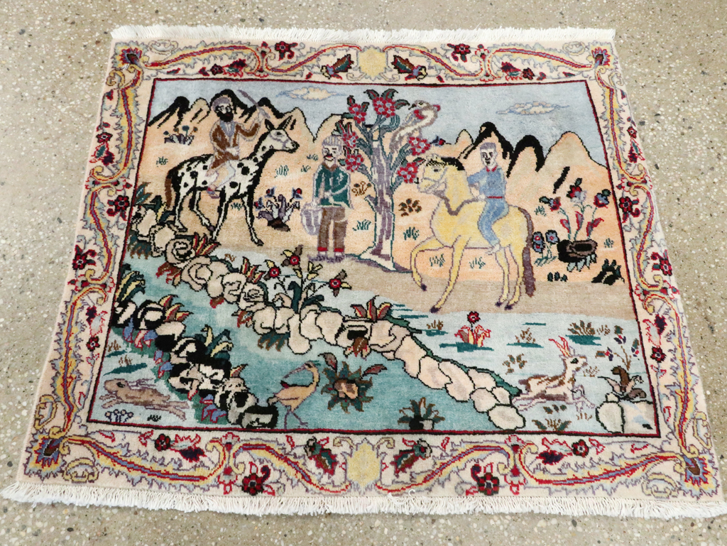 Vintage Persian Tabriz Pictorial Rug, No.27347 - Galerie Shabab