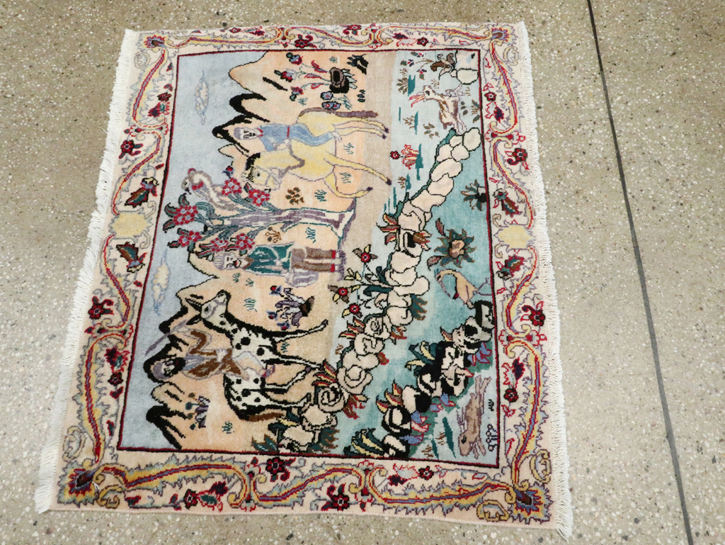 Vintage Persian Tabriz Pictorial Rug, No.27347 - Galerie Shabab
