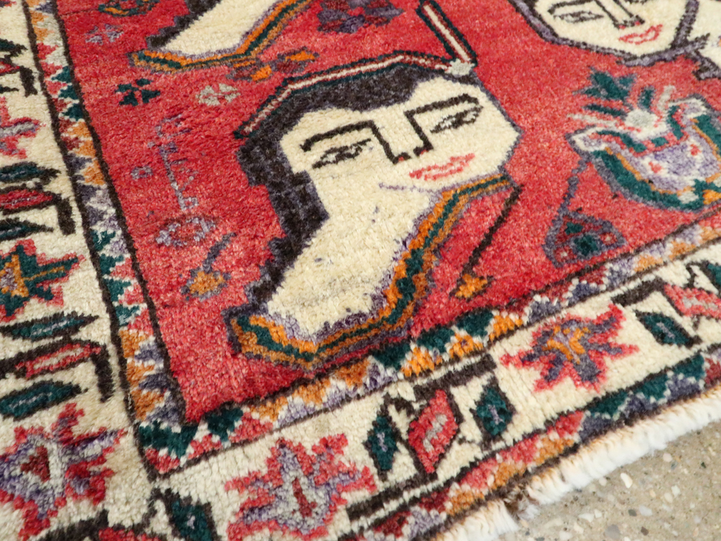 Vintage Persian Hamadan Pictorial Throw Rug (Pair: 1 of 2), No.27489 - Galerie Shabab