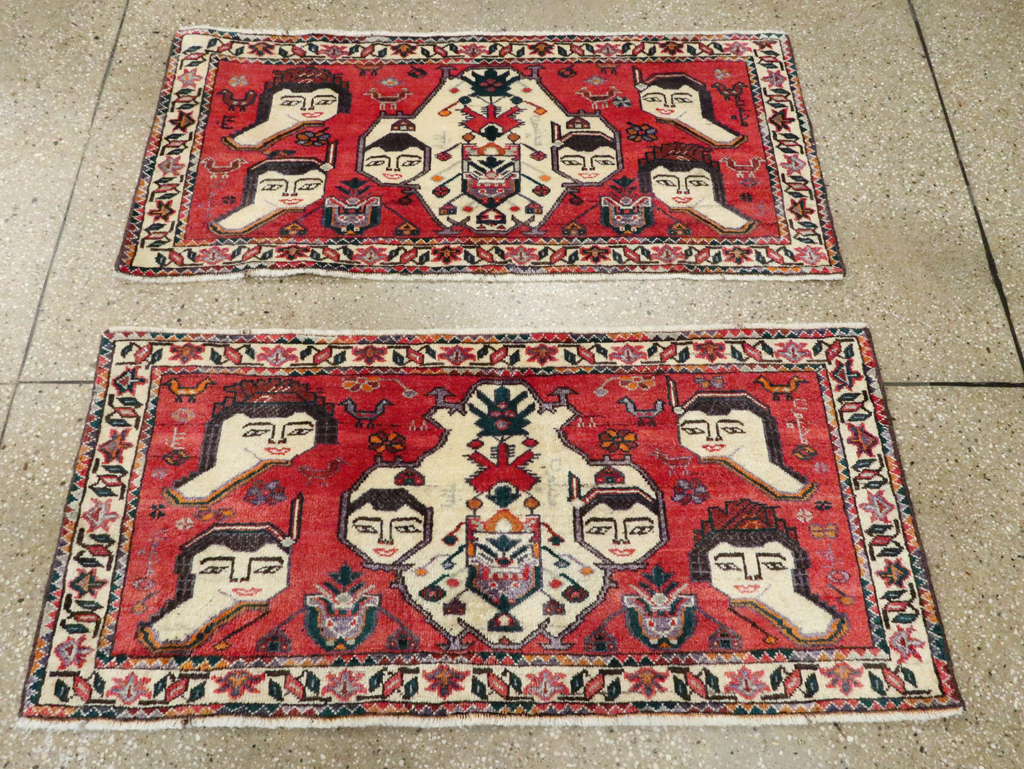 Vintage Persian Hamadan Pictorial Throw Rug (Pair: 1 of 2), No.27489 - Galerie Shabab