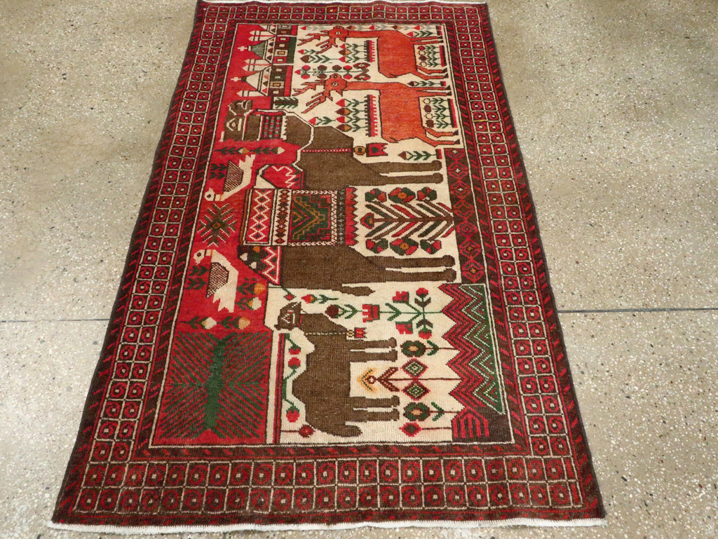 Vintage Persian Pictorial Baluch Rug, No.27500 - Galerie Shabab