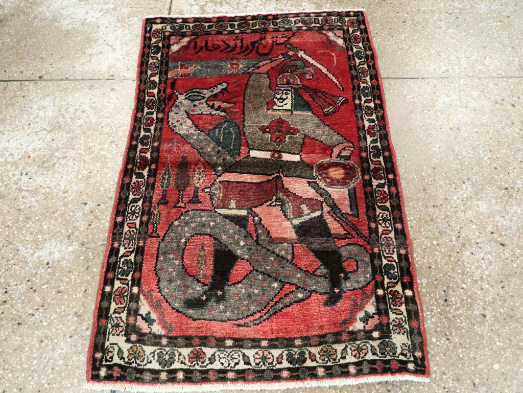 Mid-20th Century Persian Hamadan Pictorial Throw Rug, No.27524 - Galerie Shabab