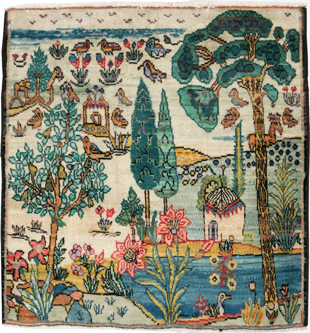 Vintage Persian Tabriz Pictorial Rug, No.27535 - Galerie Shabab