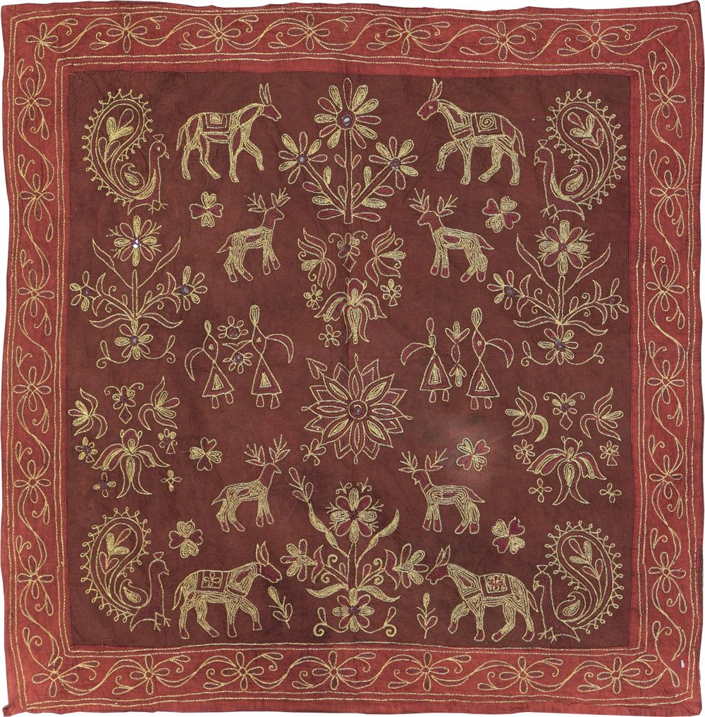 Vintage Persian Embroidered Textile Pictorial Wall Hanging, No.27546 - Galerie Shabab