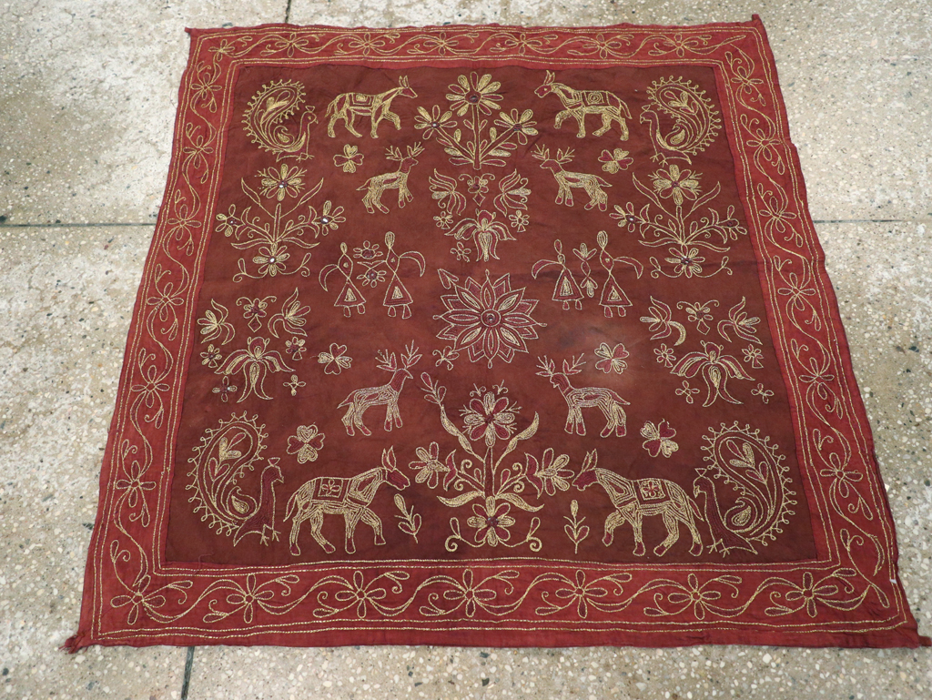 Vintage Persian Embroidered Textile Pictorial Wall Hanging, No.27546 - Galerie Shabab