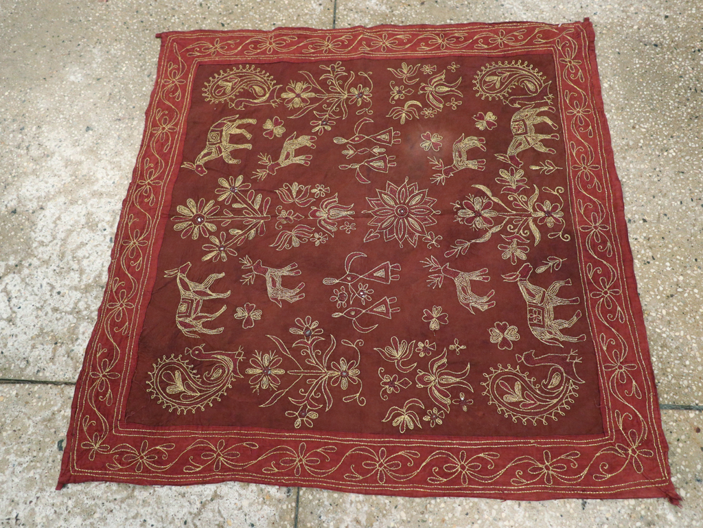 Vintage Persian Embroidered Textile Pictorial Wall Hanging, No.27546 - Galerie Shabab