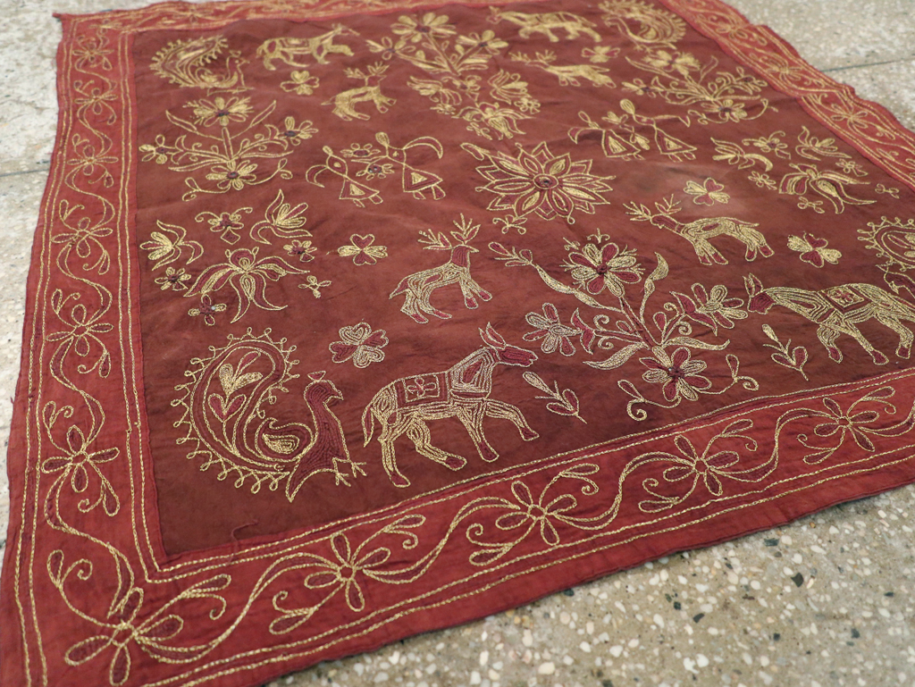 Vintage Persian Embroidered Textile Pictorial Wall Hanging, No.27546 - Galerie Shabab