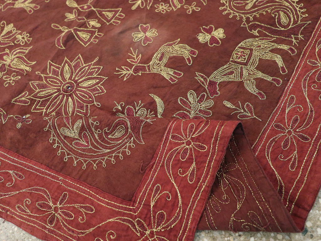 Vintage Persian Embroidered Textile Pictorial Wall Hanging, No.27546 - Galerie Shabab