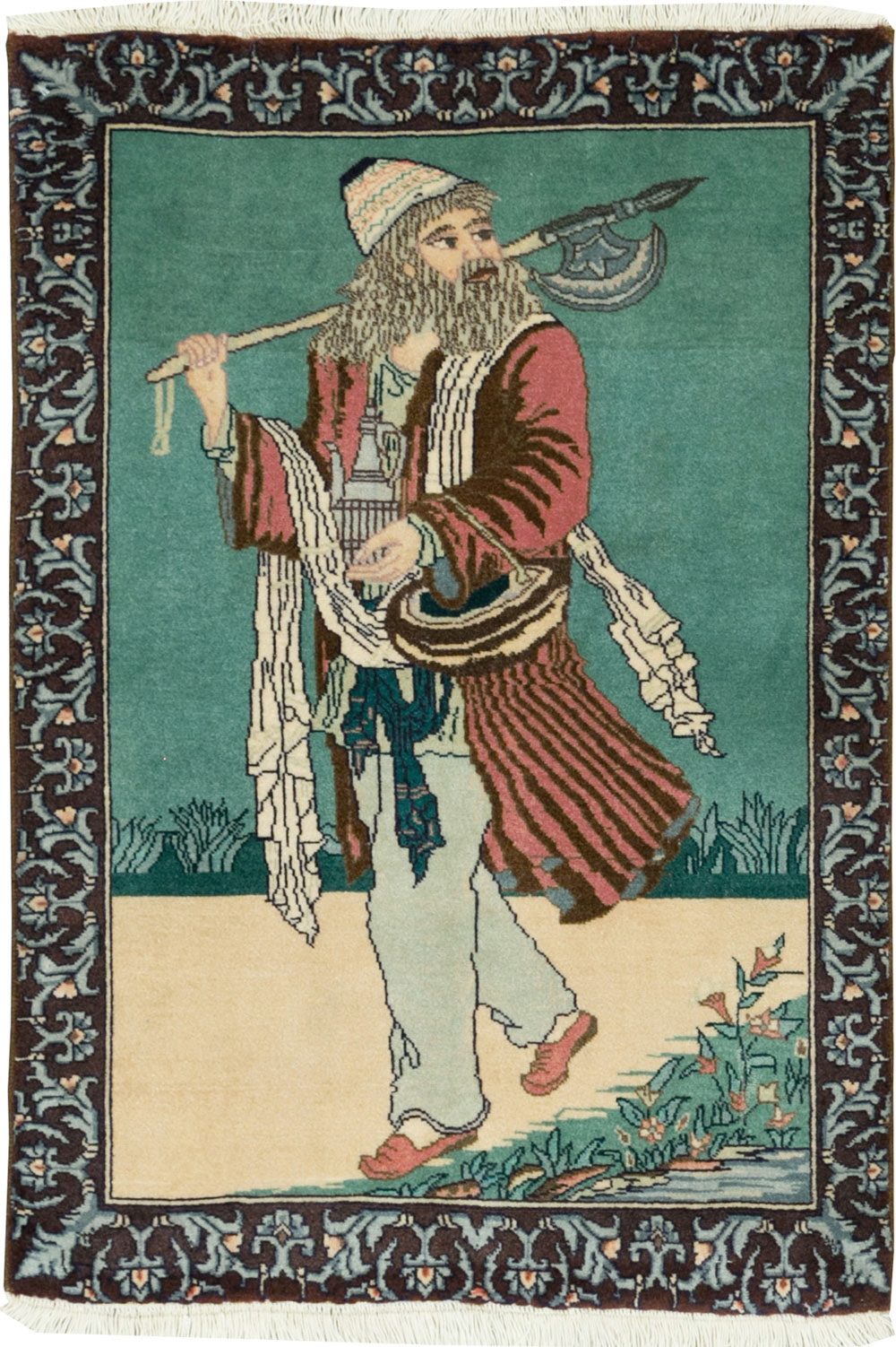 Vintage Persian Tabriz Pictorial Rug, No.27558 - Galerie Shabab