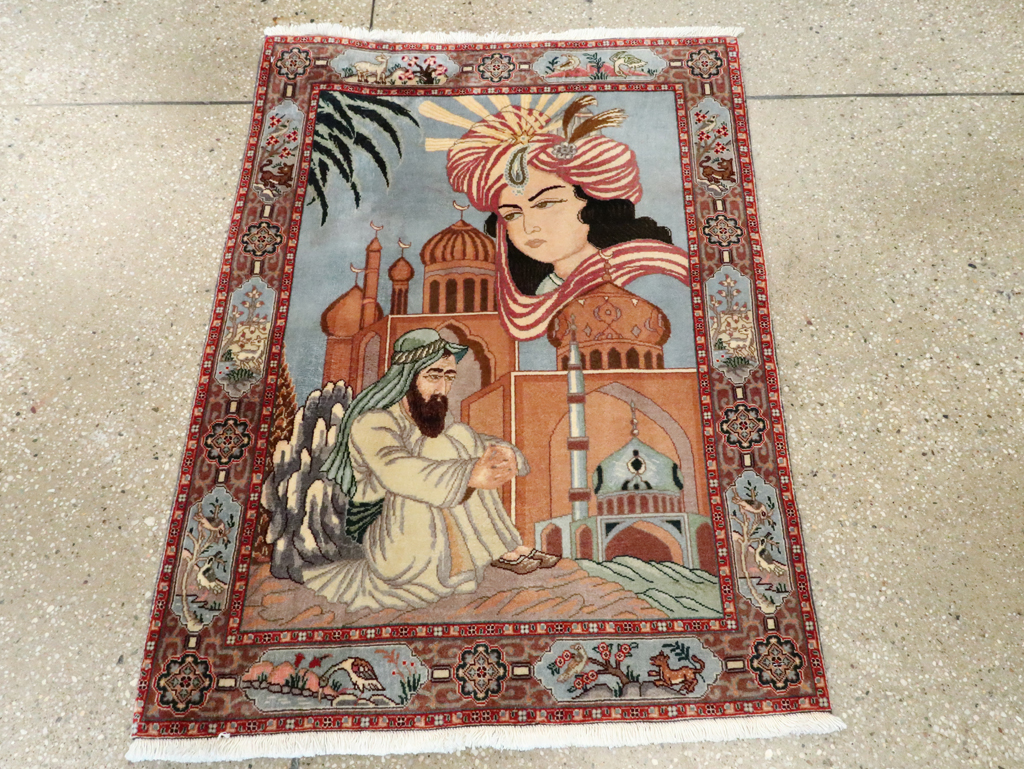 Vintage Persian Tabriz Pictorial Rug, No.27560 - Galerie Shabab