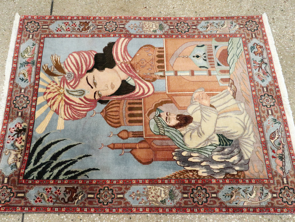 Vintage Persian Tabriz Pictorial Rug, No.27560 - Galerie Shabab