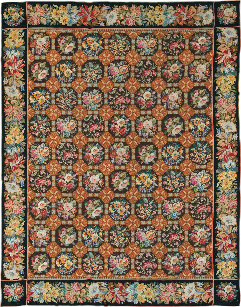 Antique English Flatweave Needlepoint Room Size Carpet, No.27565 - Galerie Shabab