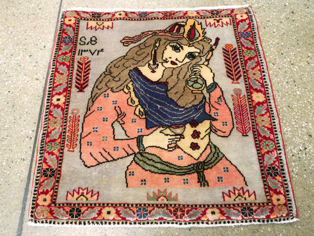 Vintage Persian Pictorial Tabriz Rug, No.27581 - Galerie Shabab