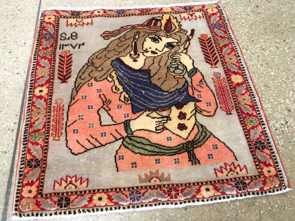 Vintage Persian Pictorial Tabriz Rug, No.27581 - Galerie Shabab