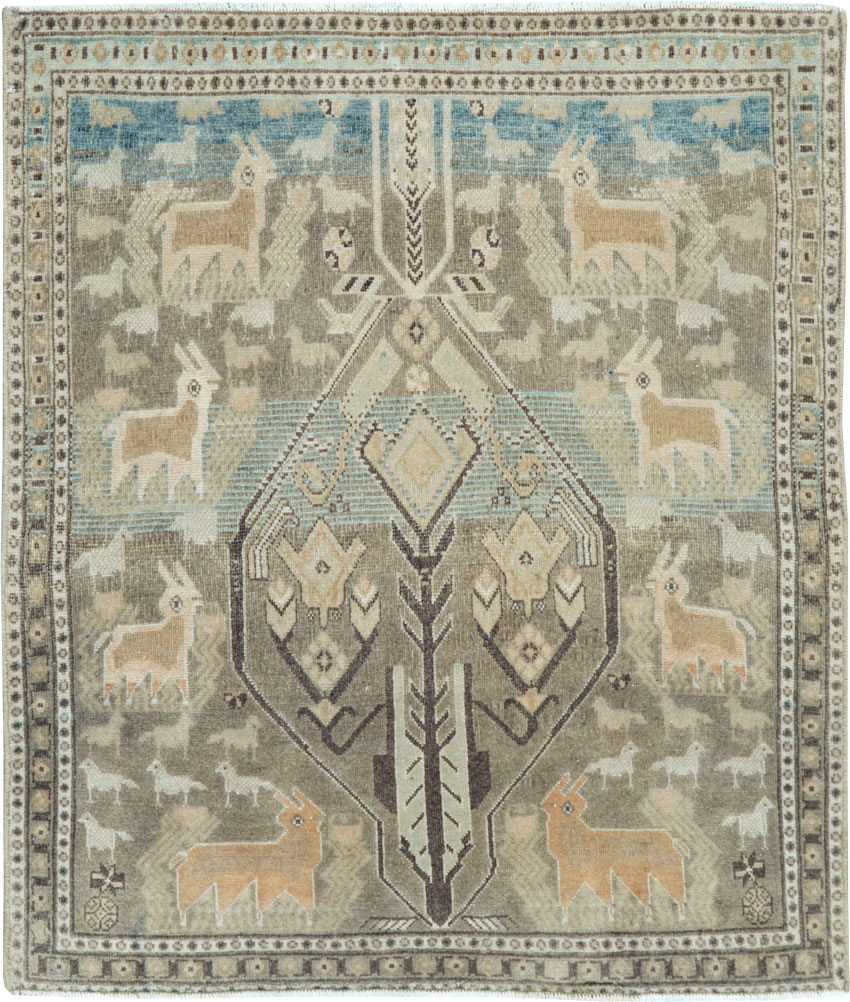 Vintage Persian Pictorial Afshar Throw Rug, No.27606 - Galerie Shabab